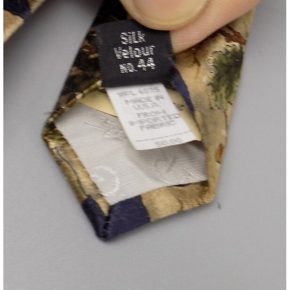 100% Silk Oscar de la Renta Tie Couture Tree Acorn Pinecone Print Hand Sewn USA - Picture 4 of 11